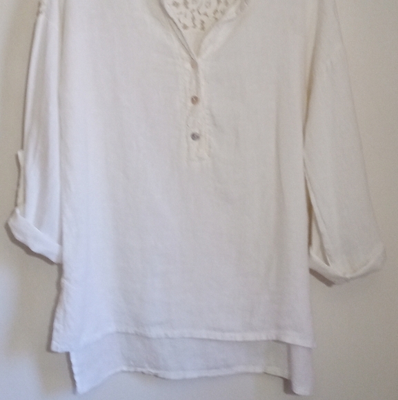 Viola Borghi white linen and lace top women's size small - Picture 2 of 7